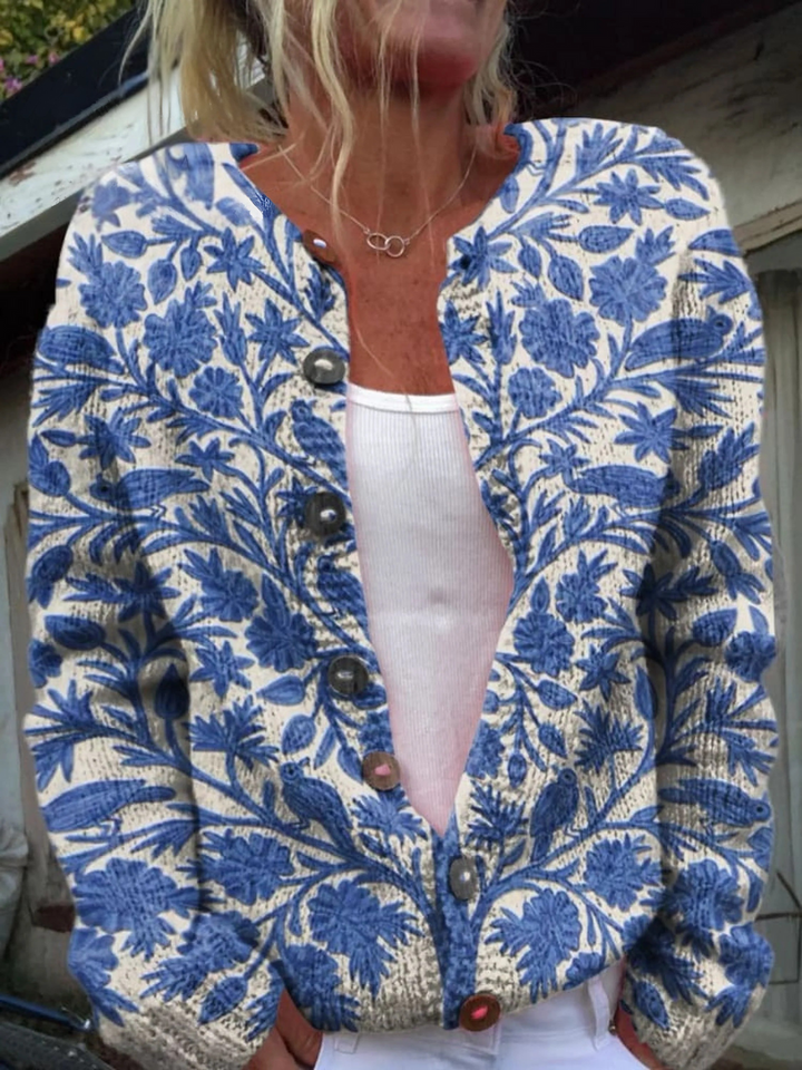 Cardigan Stampato con Bottoni e Motivo Floreale 'Lovely Meadows'