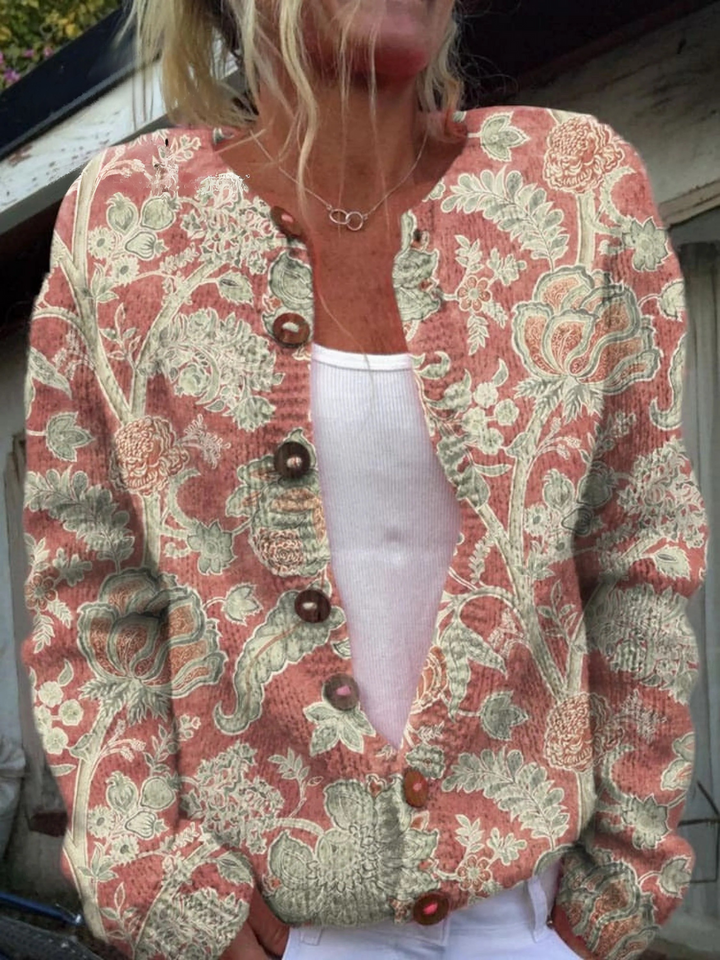 Cardigan Stampato con Bottoni e Motivo Floreale 'Lovely Meadows'