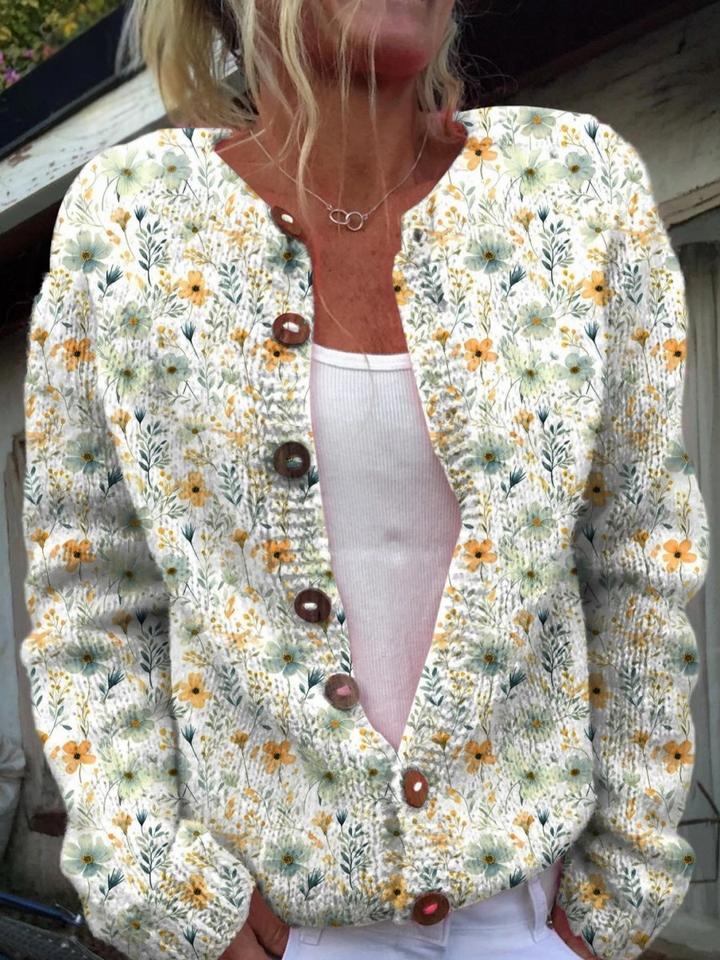 Cardigan Stampato con Bottoni e Motivo Floreale 'Lovely Meadows'